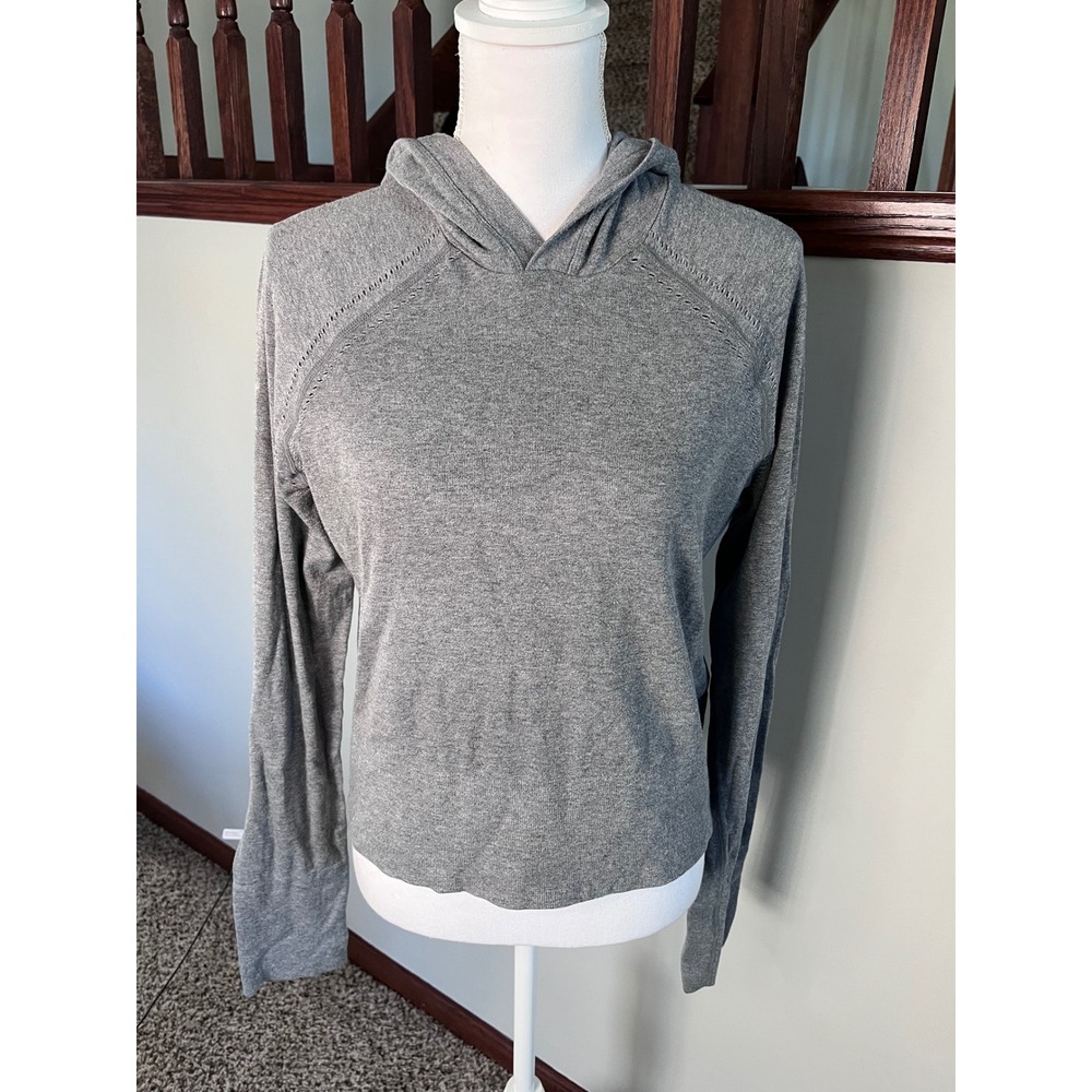Fabletics Womens Large Gray Long Sleeve Pointelle Knit Hooded Sweater Top